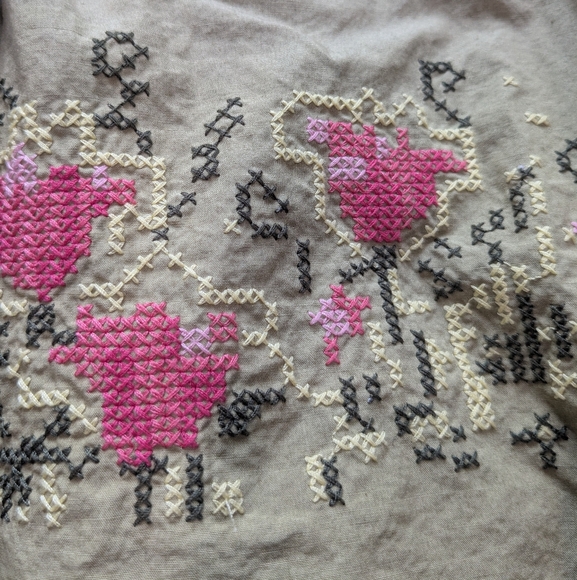 Vintage Talbots Embroidered Cotton A Line Midi Skirt Size 6 Green And Pink - Picture 5 of 6